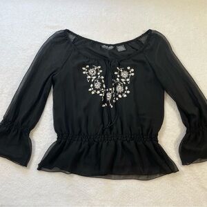 Jonathan Martin Black Floral Embroidered Blouse